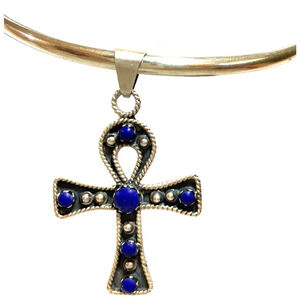 Ancient Egyptian Ankh, Crux Ansata Key of Life Protection Silver Amulet & Torque